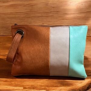 Faux Leather Color Block Wristlet